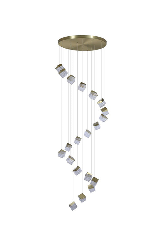Searchlight Cuboid 20Lt LED Multi Drop Hanglamp, Satin Messing Metaal with C
