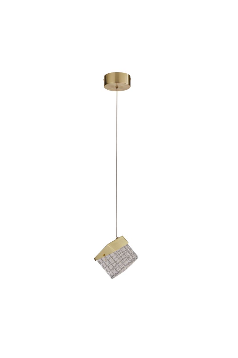 Searchlight Cuboid LED Hanglamp, Satin Messing Metaal with Helder Acryl