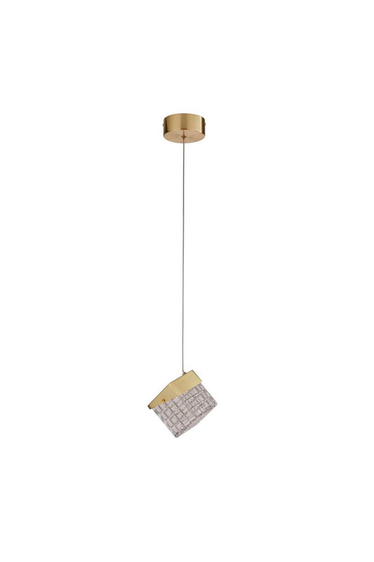 Searchlight Cuboid LED Hanglamp, Satin Messing Metaal with Helder Acryl