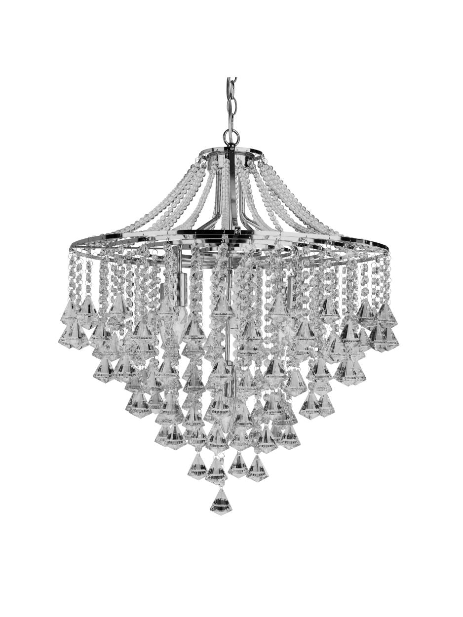 Searchlight Dorchester 5Lt Hanglamp Chroom Metaal & Helder Kristal