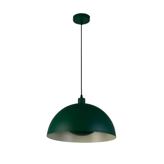 Searchlight Mars 1LT Hanglamp, Mat Groen Metaal & Crème Inner 25cm
