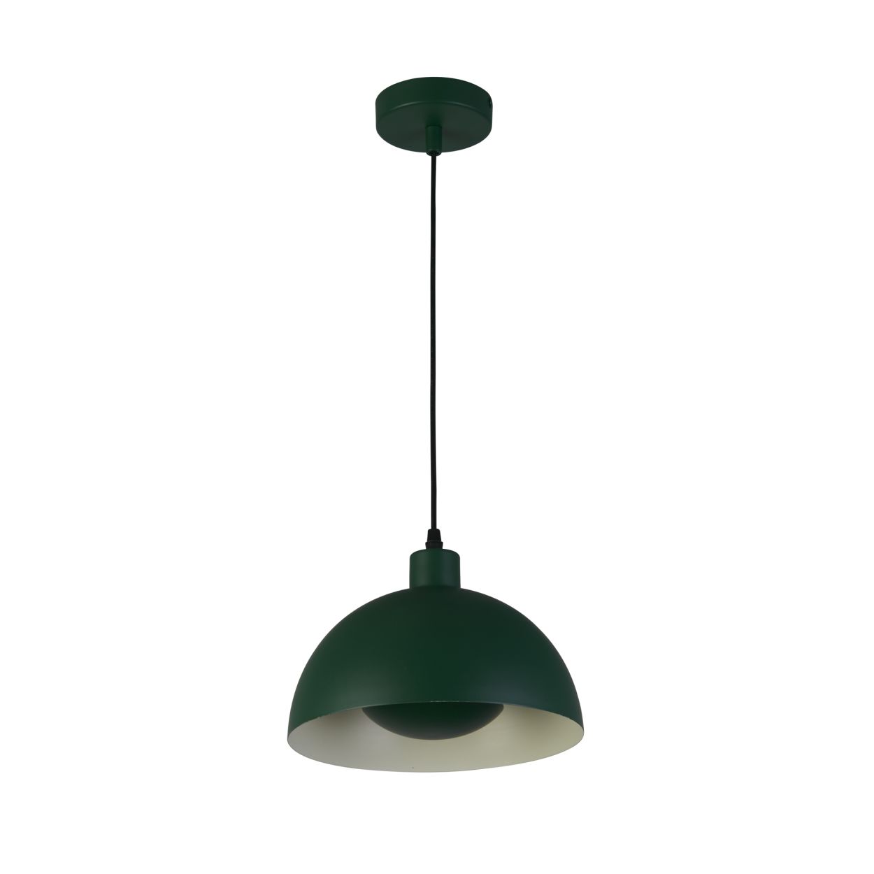 Searchlight Mars 1LT Hanglamp, Mat Groen Metaal & Crème Inner 40cm