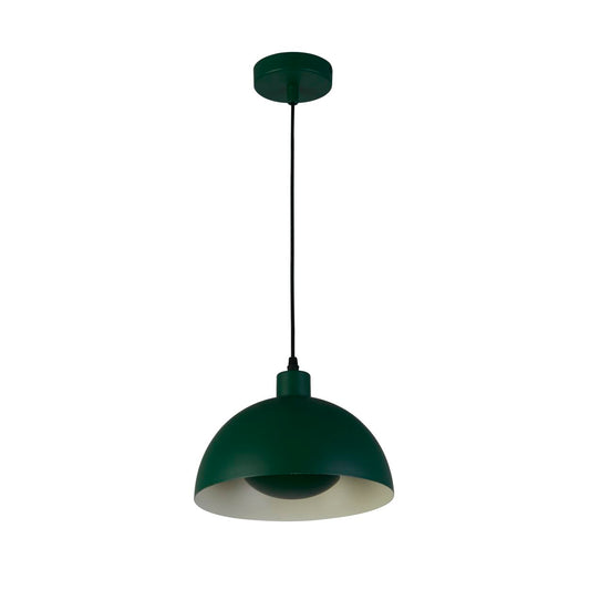 Searchlight Mars 1LT Hanglamp, Mat Groen Metaal & Crème Inner 40cm