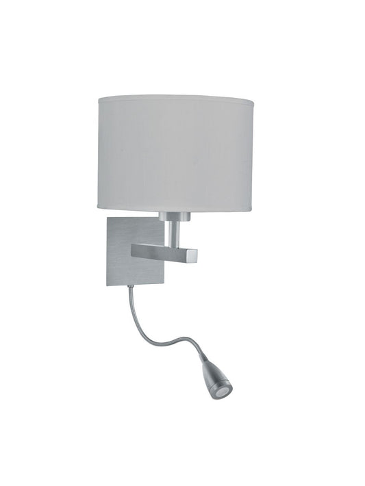 Searchlight Hotel LED Dual Arm Wandlamp Satin Zilver & Stof Lampenkap