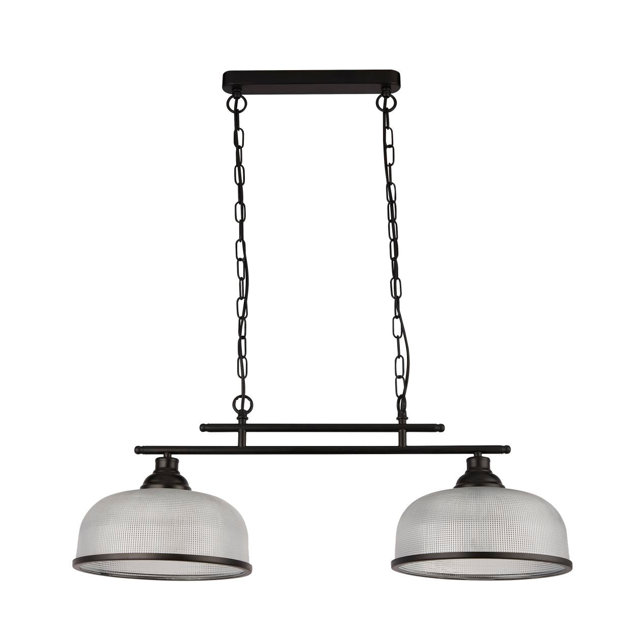 Searchlight Highworth 2Lt Hanglamp Zwart Metaal & Holophane Style Glas