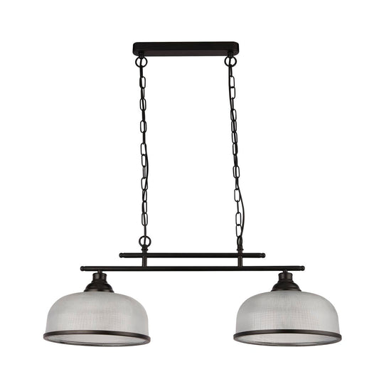 Searchlight Highworth 2Lt Hanglamp Zwart Metaal & Holophane Style Glas