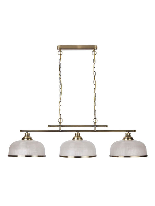 Searchlight Bistro II 3Lt Hanglamp Antique Messing & Holophane Style Glas