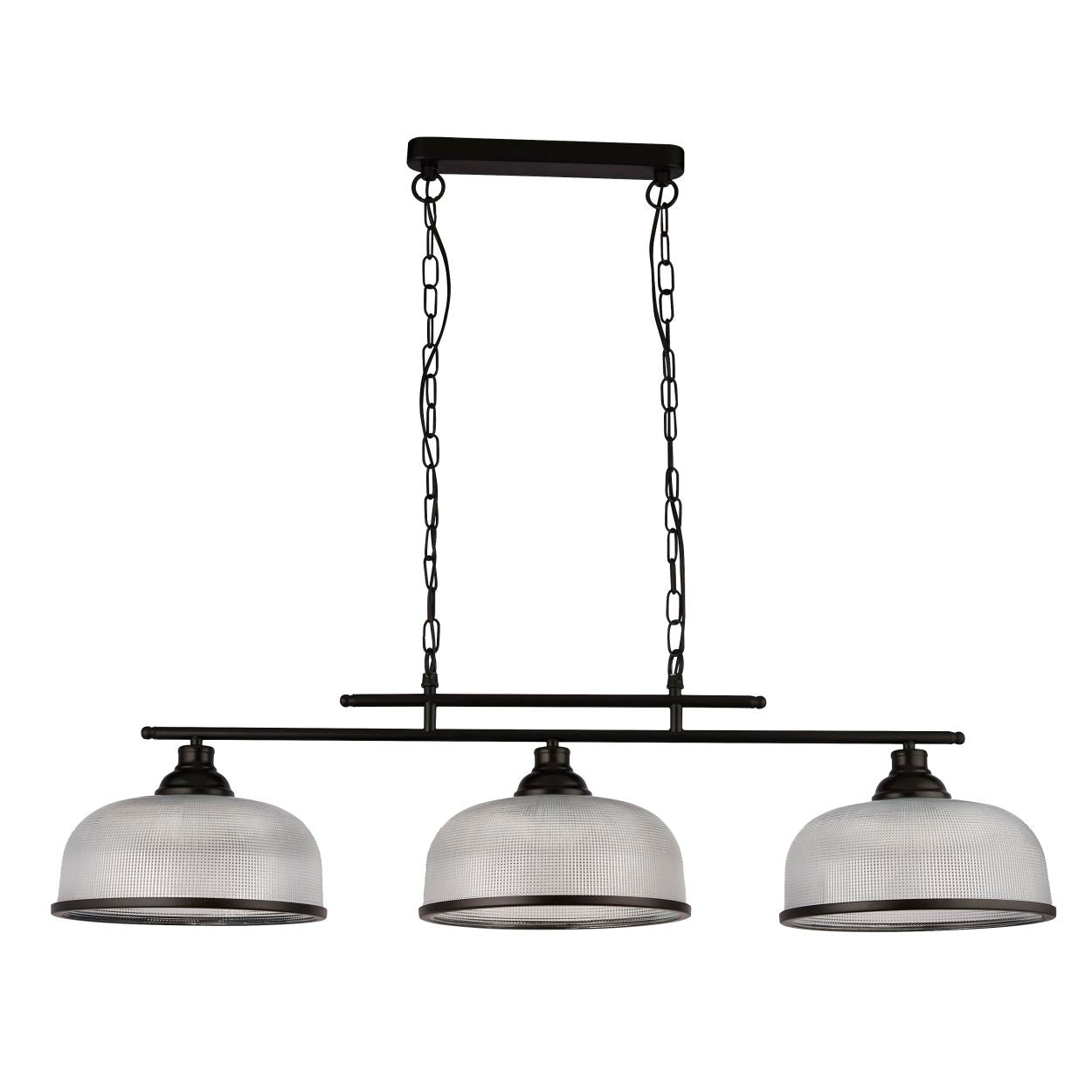 Searchlight Highworth 3Lt Hanglamp Zwart Metaal & Holophane Style Glas