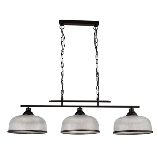 Searchlight Highworth 3Lt Hanglamp Zwart Metaal & Holophane Style Glas
