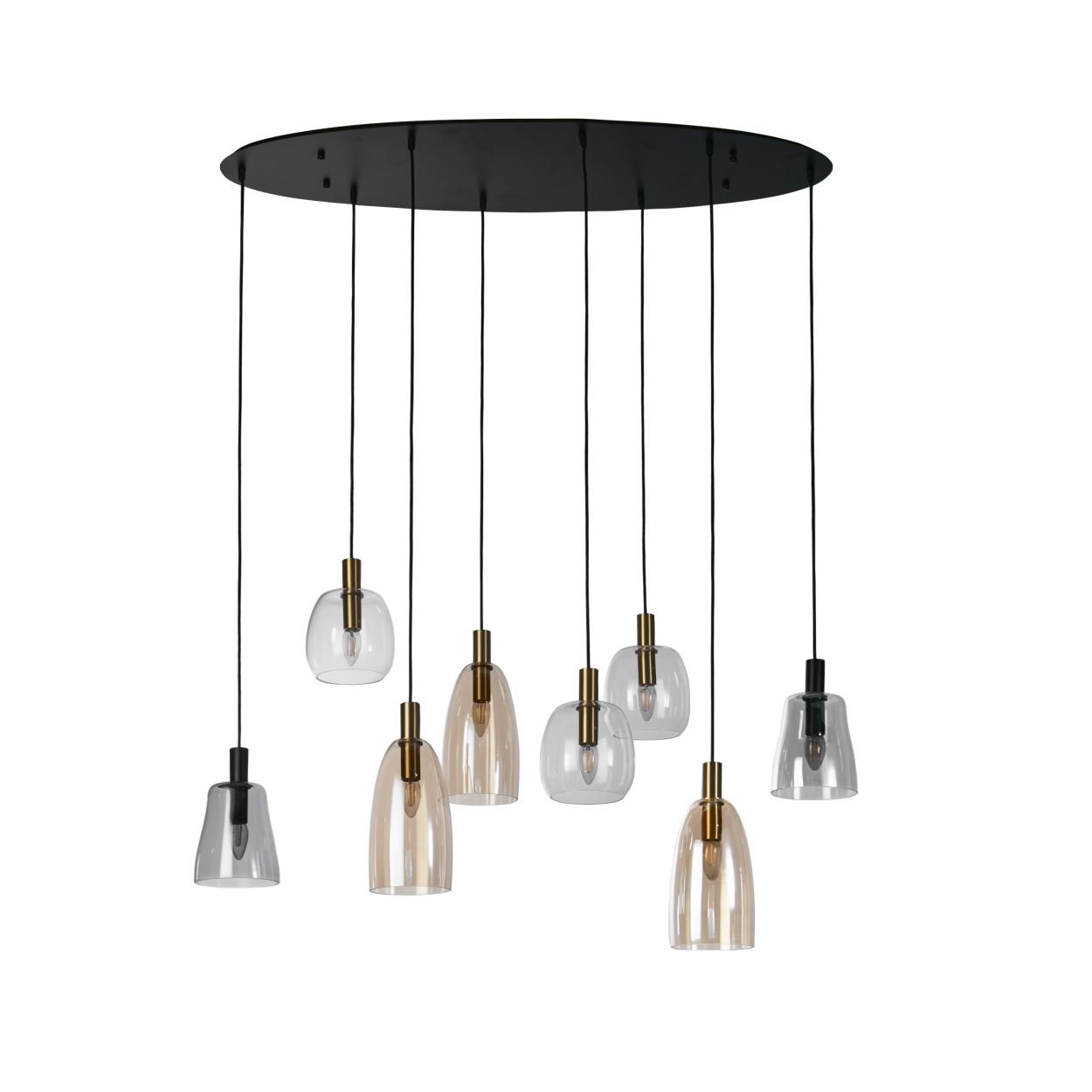 Searchlight Divine 8Lt Multi Drop Hanglamp Zwart Metaal & Coloured Glas
