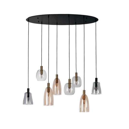 Searchlight Divine 8Lt Multi Drop Hanglamp Zwart Metaal & Coloured Glas