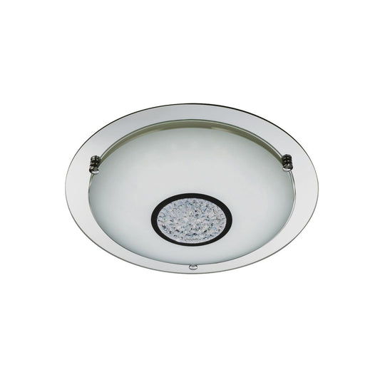 Searchlight Portland LED Flush Chroom, Mirror, Wit Glas Lampenkap, IP44