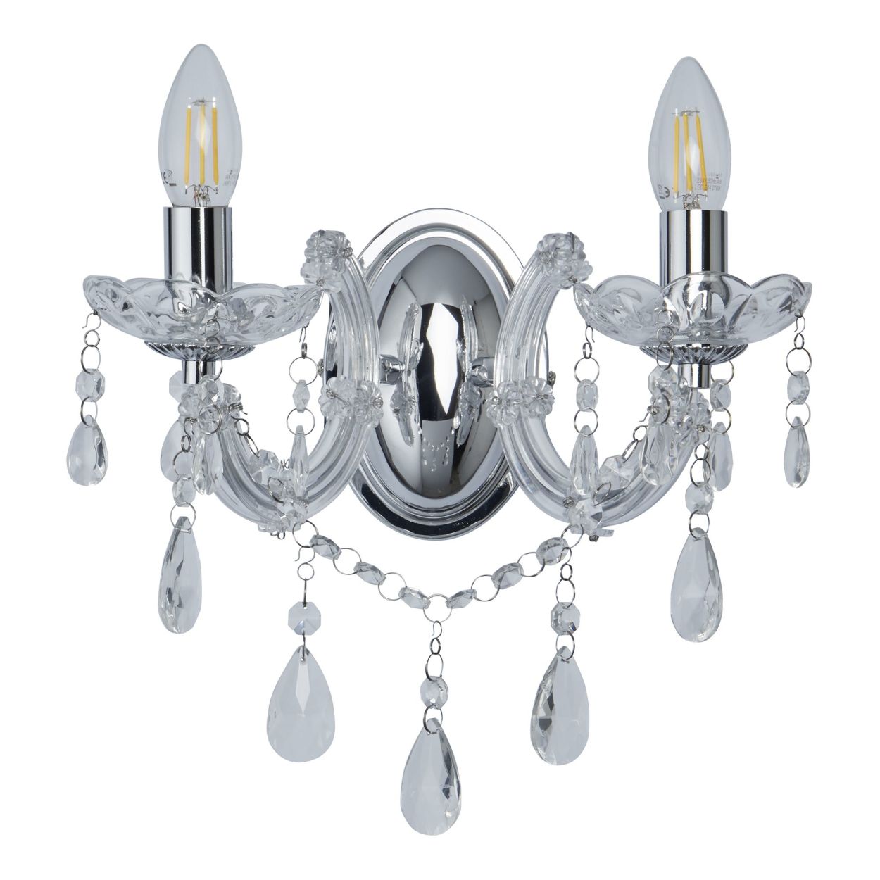 Searchlight Marie Therese 2Lt Wandlamp Chroom Metaal & Helder Acryl