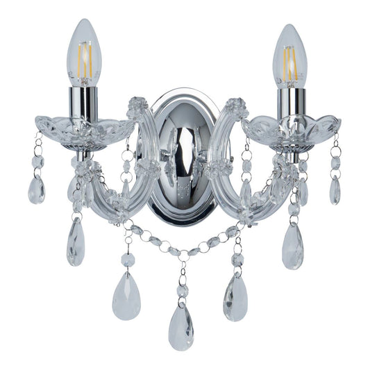 Searchlight Marie Therese 2Lt Wandlamp Chroom Metaal & Helder Acryl