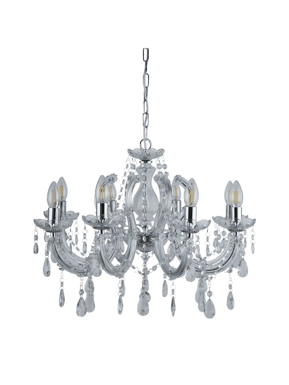 Searchlight Marie Therese 8Lt Hanglamp Chroom Metaal & Helder Acryl