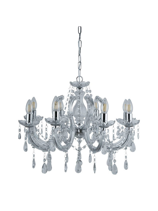 Searchlight Marie Therese 8Lt Hanglamp Chroom Metaal & Helder Acryl