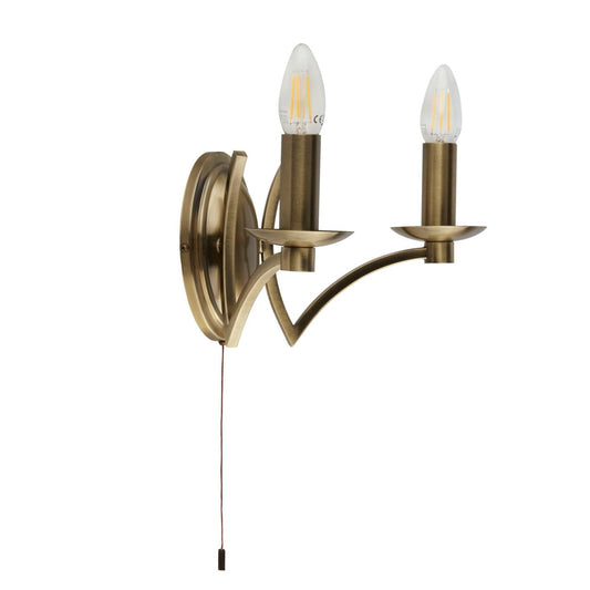 Searchlight Ascot 2Lt Wandlamp Antique Messing Metaal