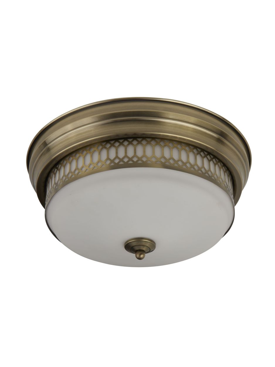 Searchlight Edinburgh 2Lt Flush Antique Messing Metaal & Acid Glas