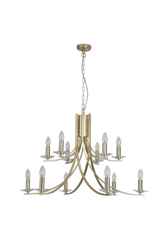 Searchlight Ascona 12Lt Hanglamp, Satin Messing Metaal & Glas
