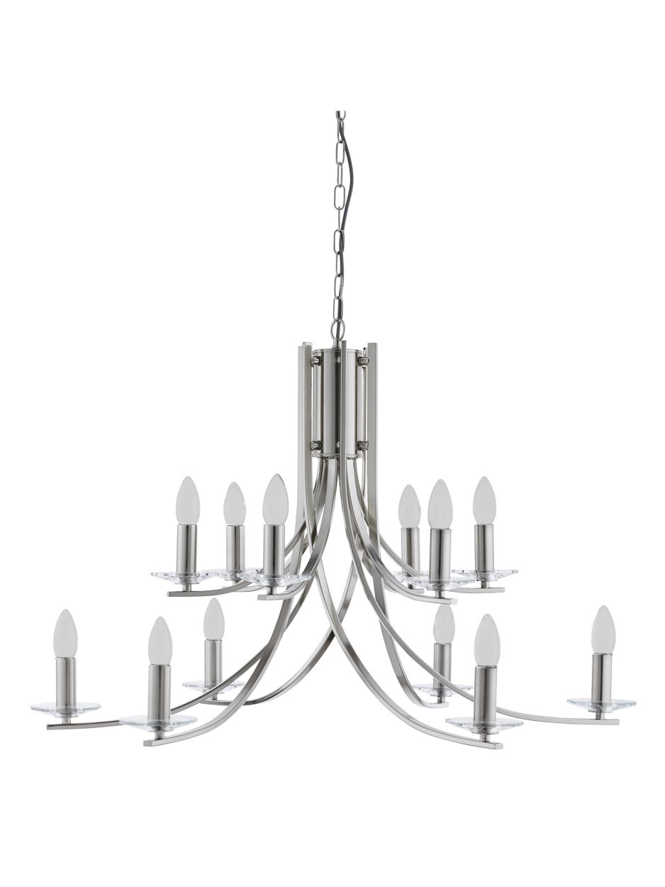 Searchlight Ascona 12Lt Hanglamp Satin Zilver & Helder Glas Sconces