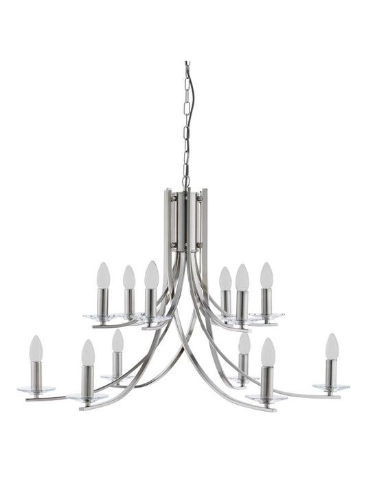Searchlight Ascona 12Lt Hanglamp Satin Zilver & Helder Glas Sconces