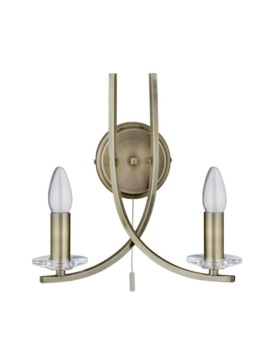 Searchlight Ascona 2Lt Wandlamp Antique Messing Metaal & Glas