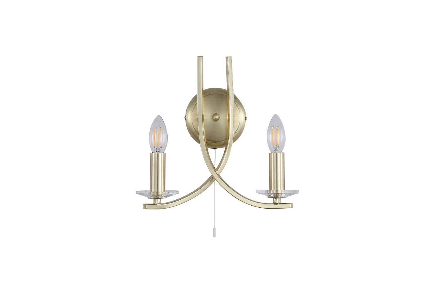 Searchlight Ascona 2Lt Wandlamp, Satin Messing Metaal & Glas