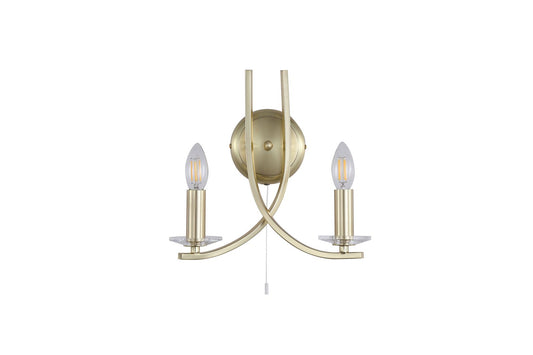 Searchlight Ascona 2Lt Wandlamp, Satin Messing Metaal & Glas