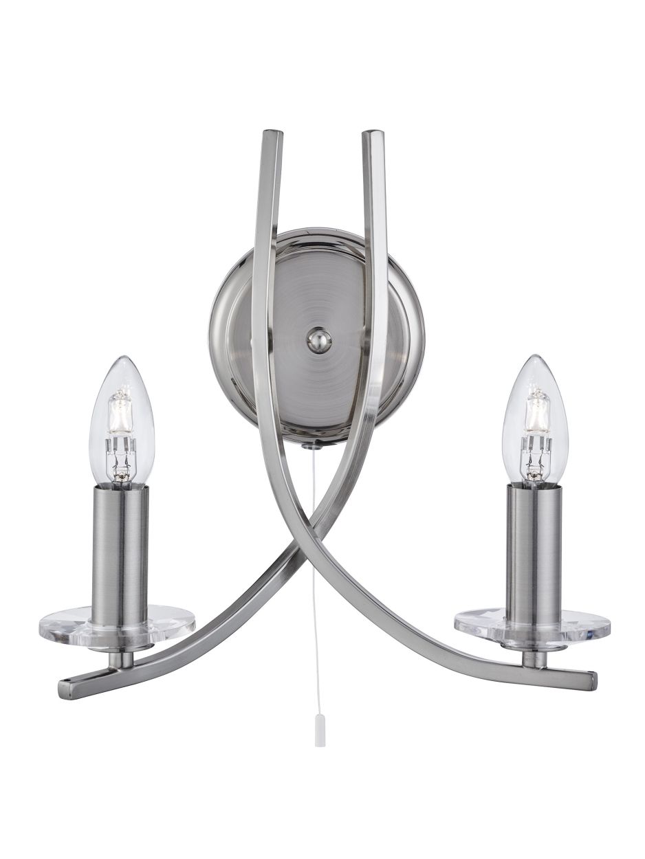 Searchlight Ascona 2Lt Wandlamp Satin Zilver & Helder Glas Sconces
