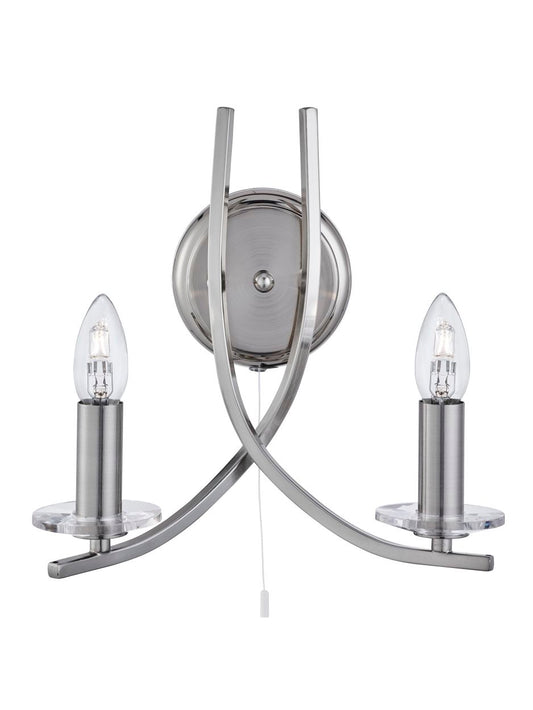 Searchlight Ascona 2Lt Wandlamp Satin Zilver & Helder Glas Sconces