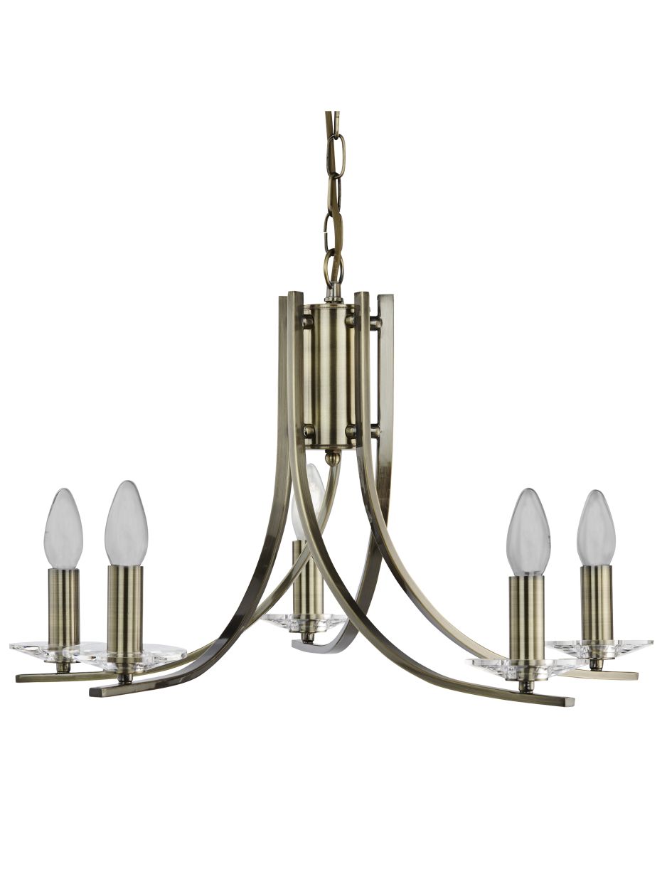Searchlight Ascona 5Lt Hanglamp Antique Messing Metaal & Glas