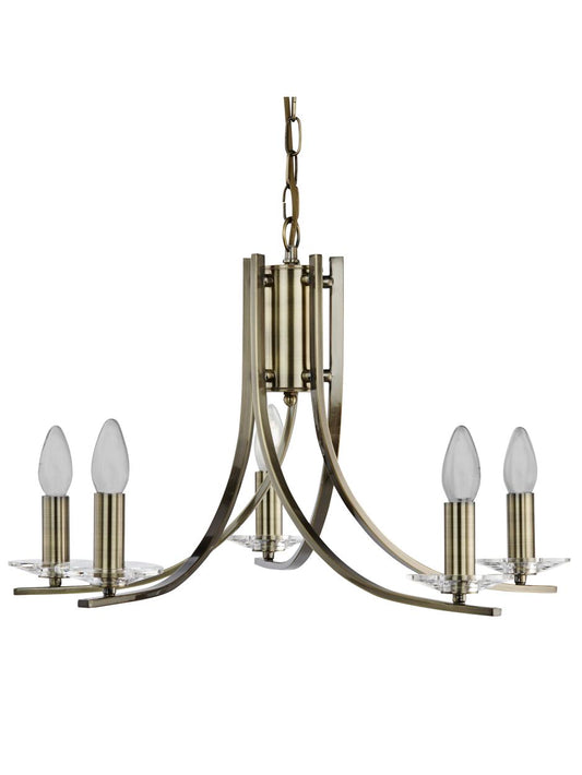Searchlight Ascona 5Lt Hanglamp Antique Messing Metaal & Glas