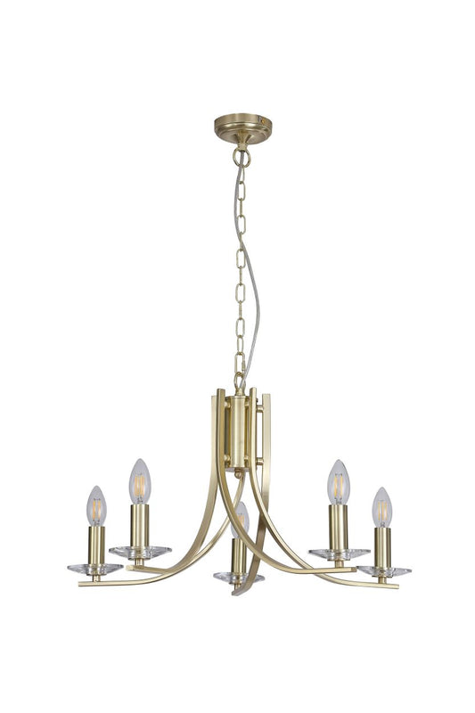 Searchlight Ascona 5Lt Hanglamp, Satin Messing Metaal & Glas
