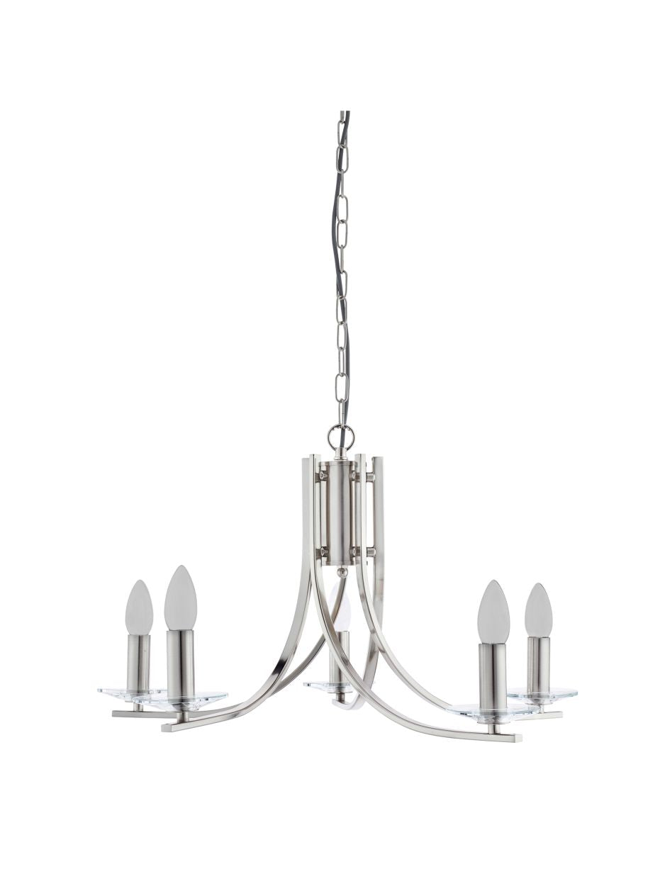 Searchlight Ascona 5Lt Hanglamp Satin Zilver & Helder Glas Sconces