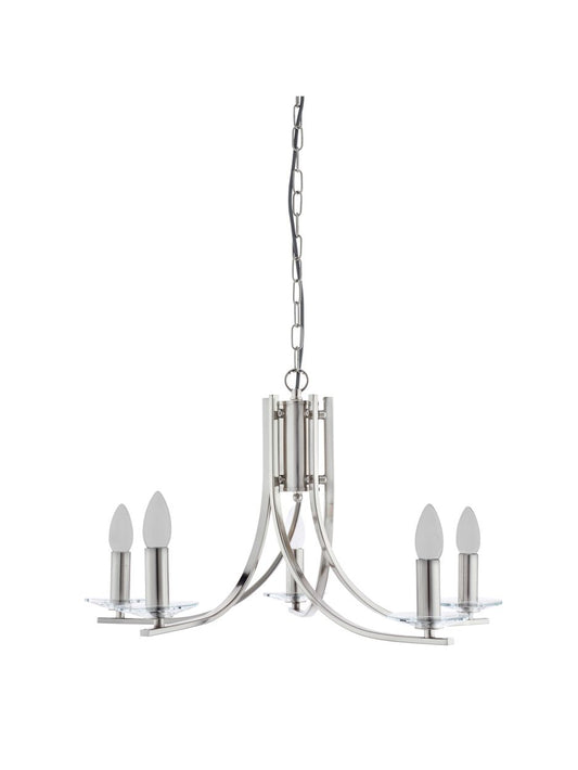 Searchlight Ascona 5Lt Hanglamp Satin Zilver & Helder Glas Sconces