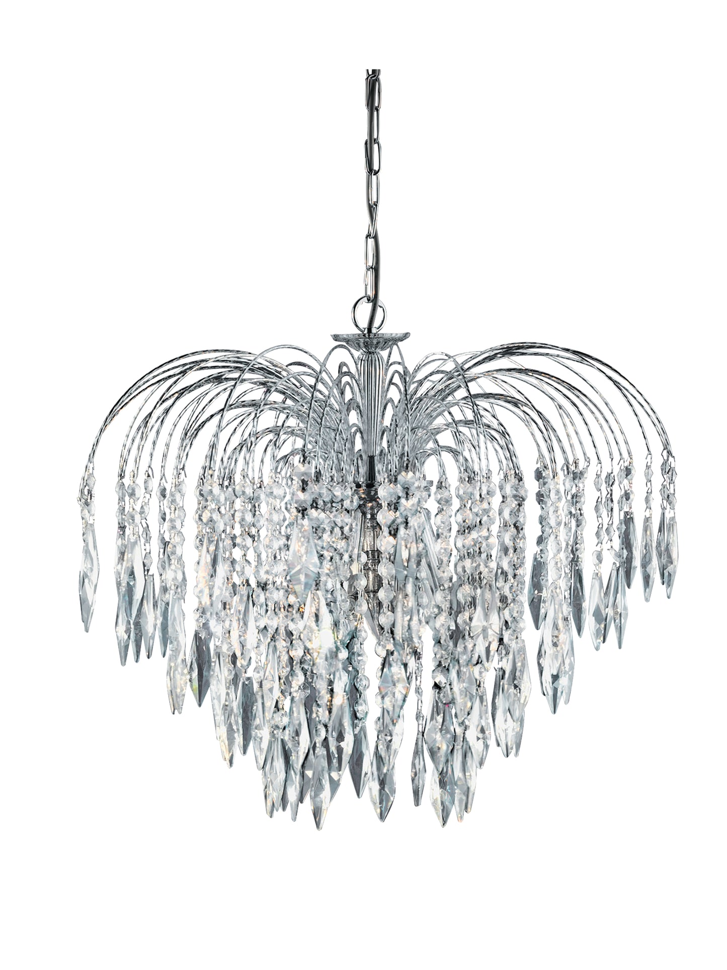 Searchlight Waterfall 5Lt Pendant  - Chrome Metal & Crystal