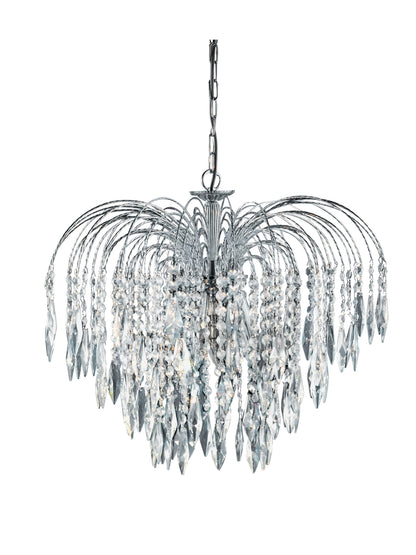 Searchlight Waterfall 5Lt Pendant  - Chrome Metal & Crystal