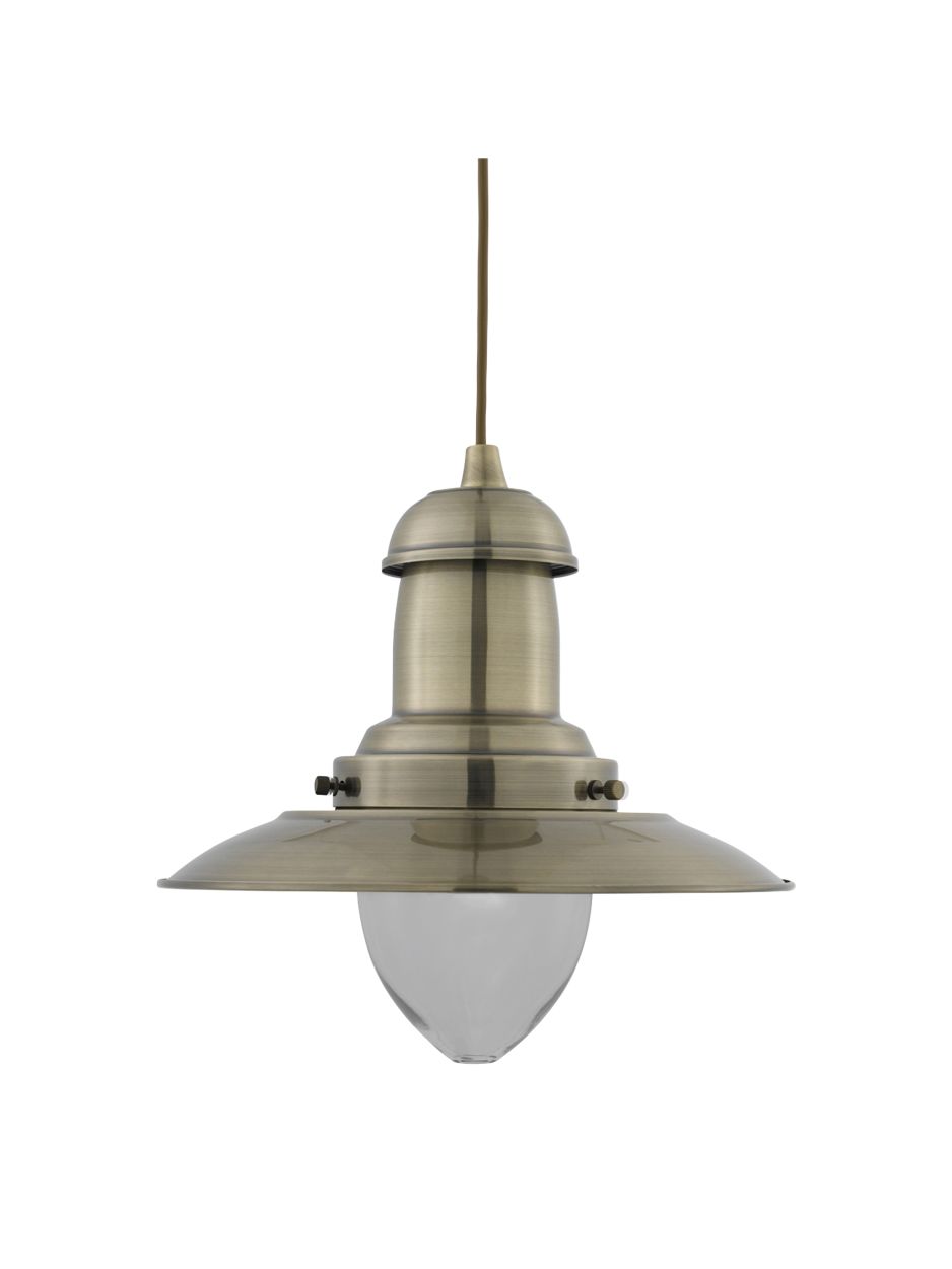 Searchlight Fisherman Hanglamp Antique Messing Metaal & Glas
