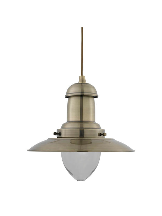 Searchlight Fisherman Hanglamp Antique Messing Metaal & Glas