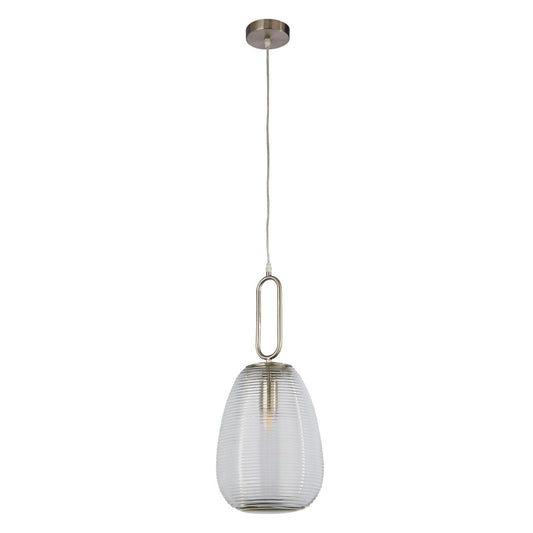 Searchlight Elixir Hanglamp Satin Nikkel Metaal & Ribbed Glas