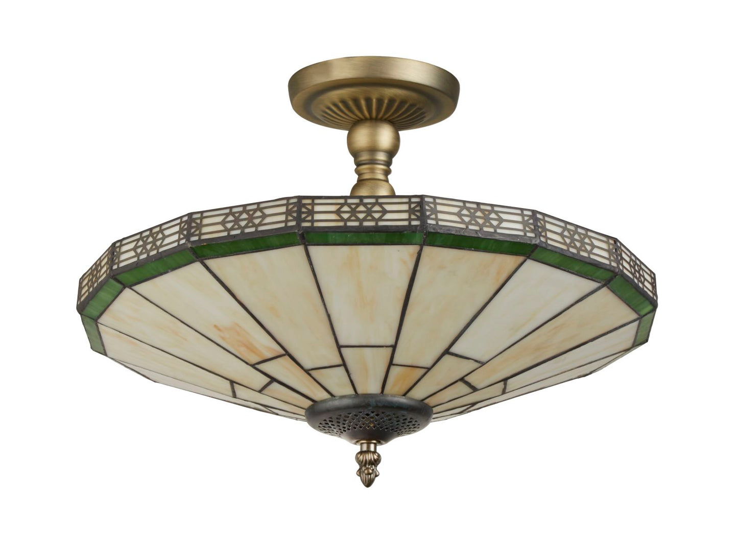 Searchlight New York 2Lt Semi Flush Messing Metaal & Stained Glas