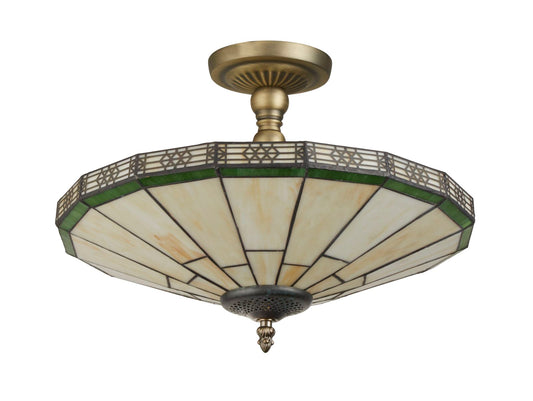 Searchlight New York 2Lt Semi Flush Messing Metaal & Stained Glas