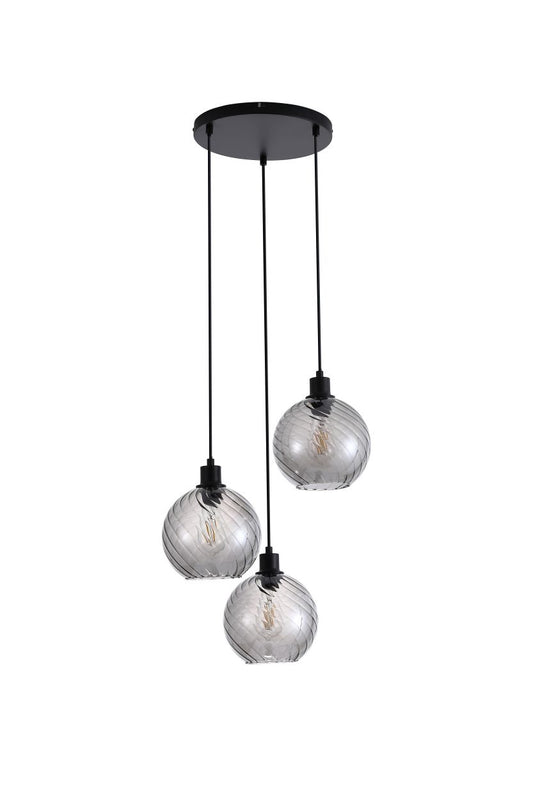 Searchlight Radiance 3Lt Multi Drop Hanglamp, Zwart Metaal and Smoked Glas