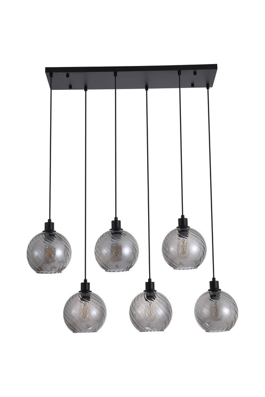 Searchlight Radiance 6Lt Bar Hanglamp, Zwart Metaal and Smoked Glas