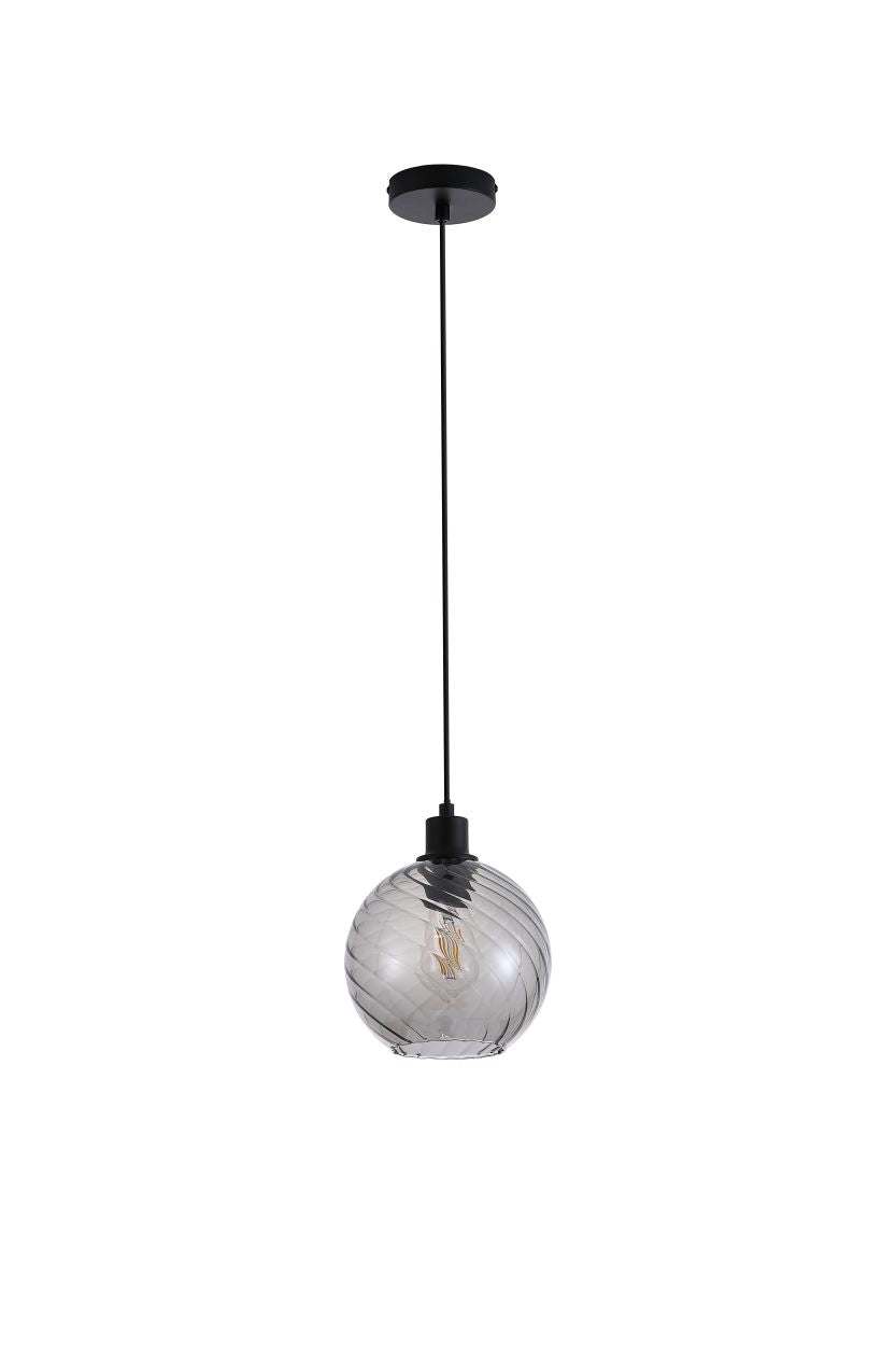 Searchlight Radiance 1Lt Hanglamp, Zwart Metaal and Smoked Glas