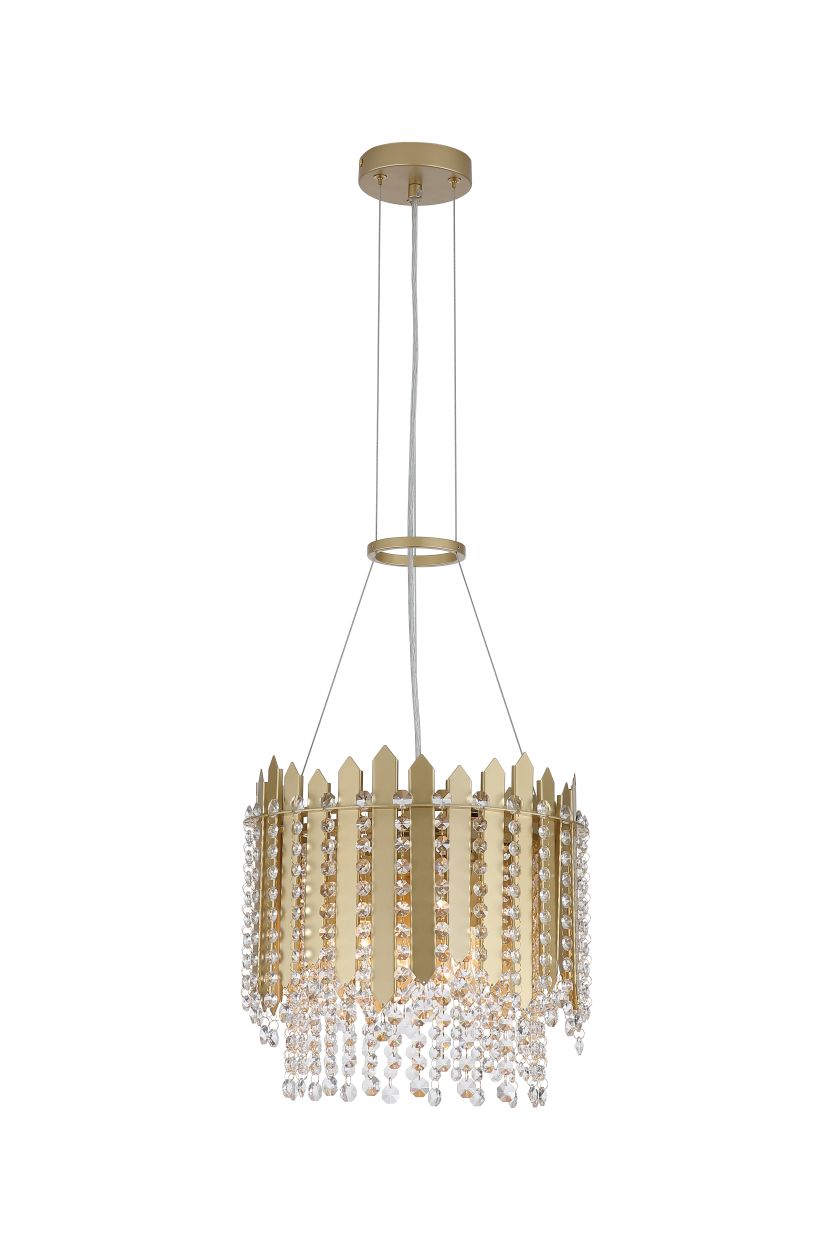 Searchlight Spear 5Lt Hanglamp, Goud Metaal with Helder Kristal