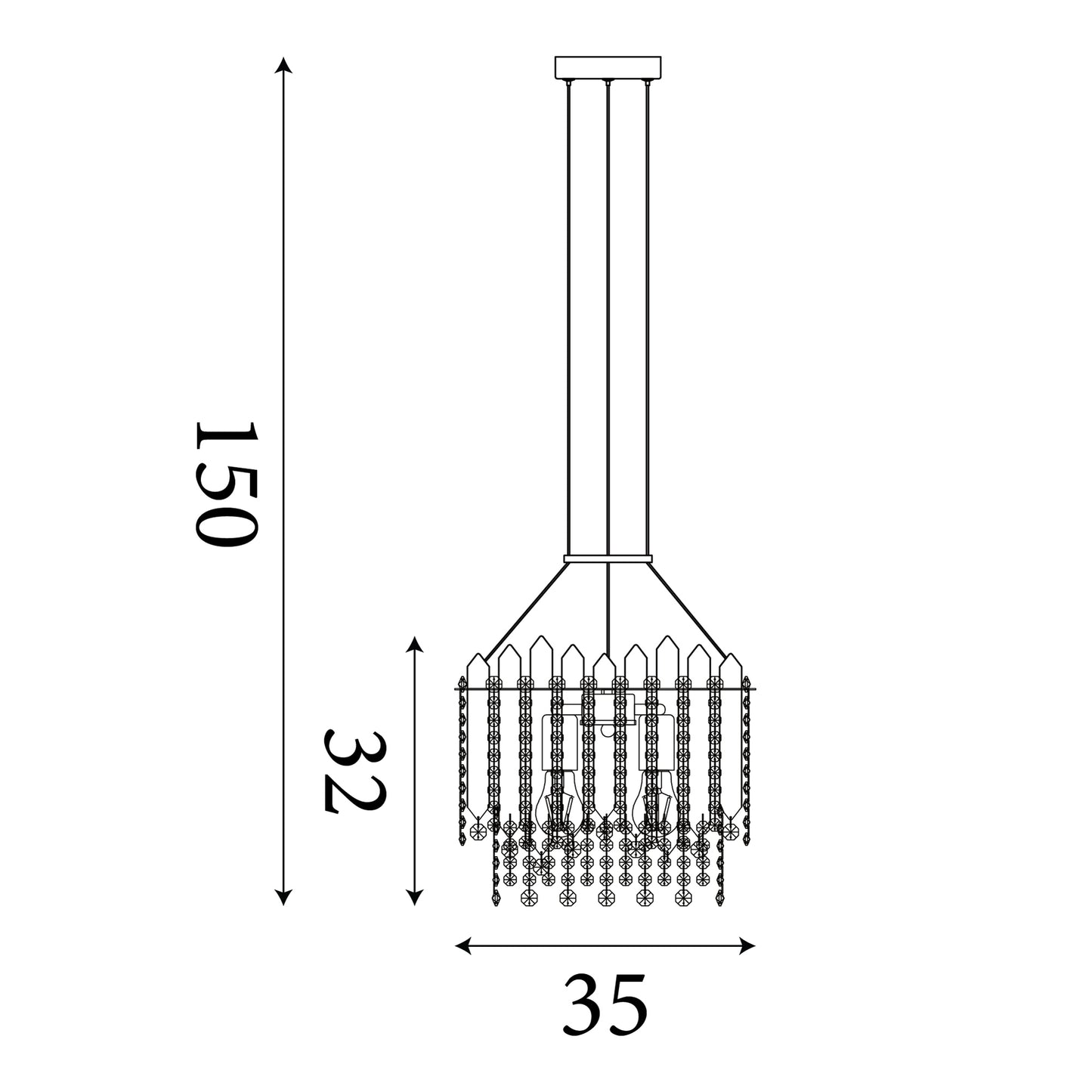 Searchlight Spear 5Lt Pendant, Gold Metal with Clear Crystal
