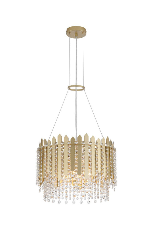 Searchlight Spear 8Lt Hanglamp, Goud Metaal with Helder Kristal