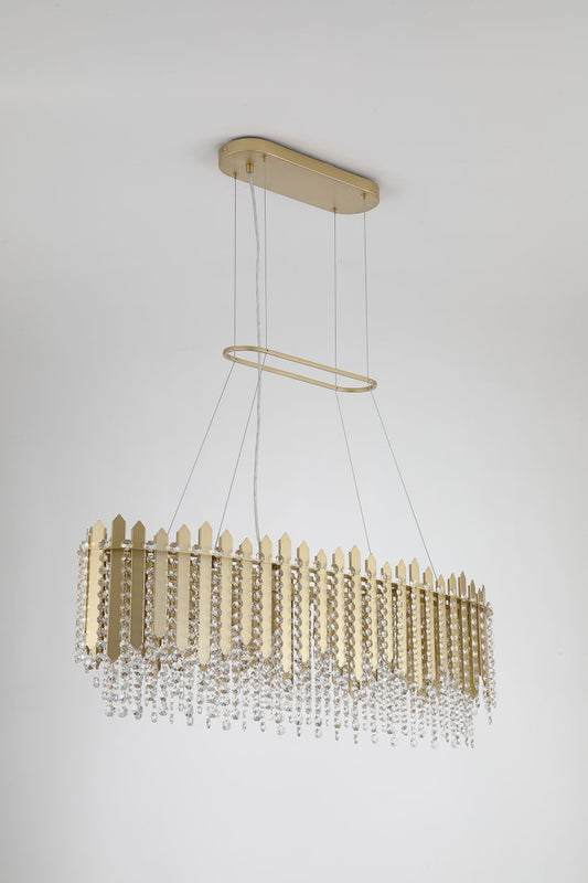 Searchlight Spear 8Lt Diner Bar Hanglamp, Goud Metaal with Helder Kristal