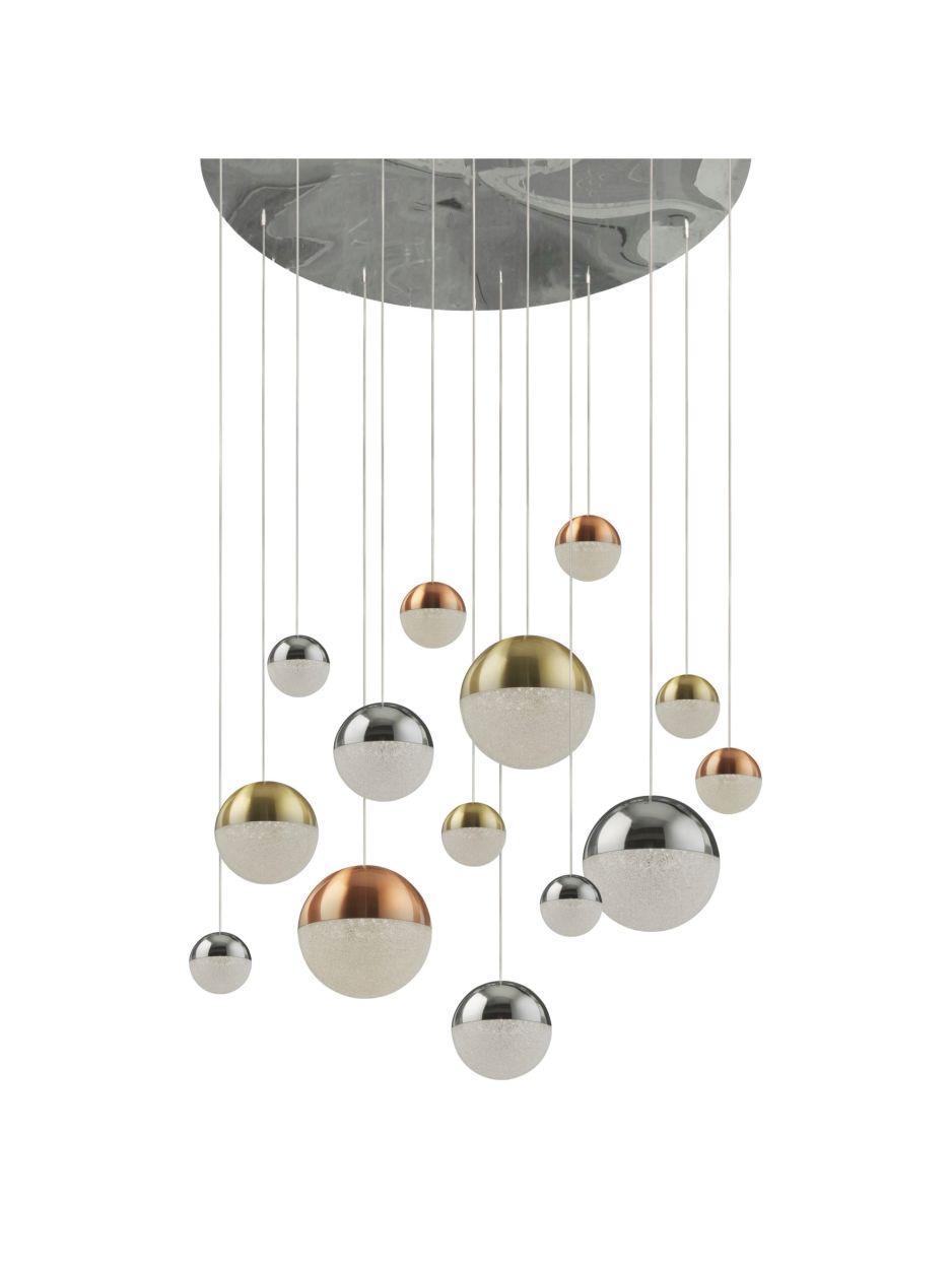 Searchlight Planets 14Lt Multi Drop Koper, Chroom & Satin Messing